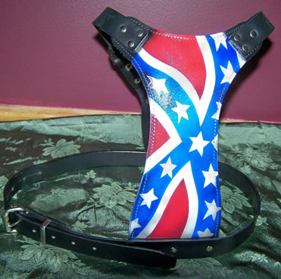 GENUINE BUFFALO HYGENUINE BUFFALO HYDE LEATHER HARNESS WITH CUSTOM CONFEDERATE FLAG (REBEL) DESIGN